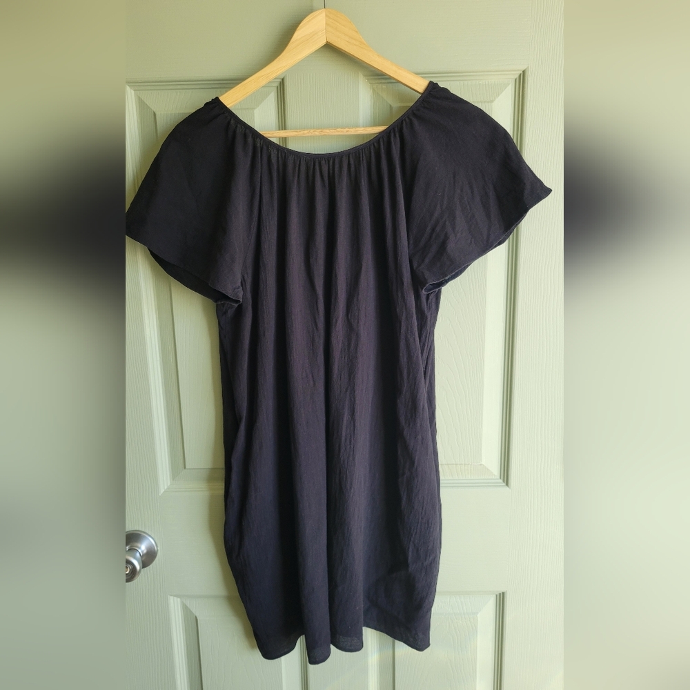 & Other Stories Black Gathered Neck Shift Dress Mini - Size 8
